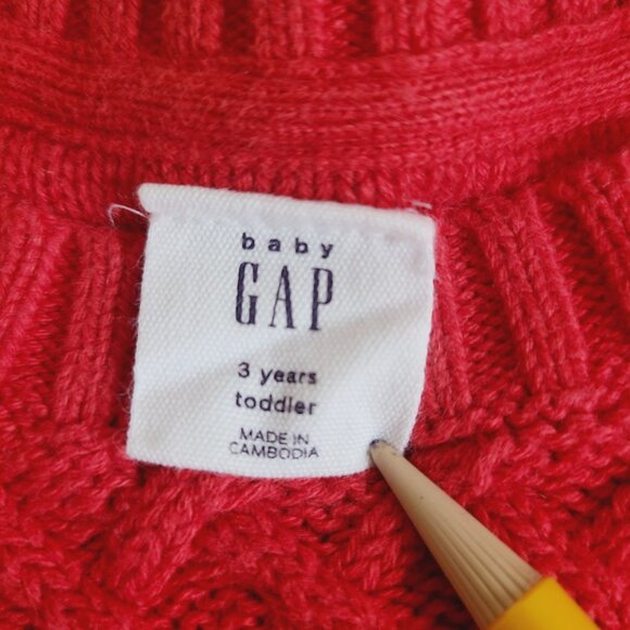 Baby Gap Toddler Cable Knit Sweater Dress 3T Red Long Sleeve Ribbed Cuffs Cotton - Picture 6 of 8